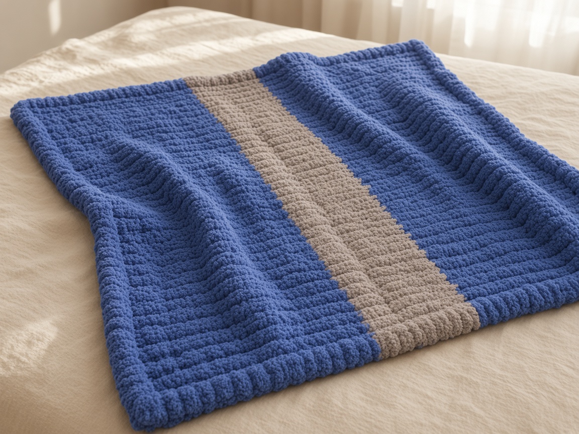 Blue & taupe stripe throw