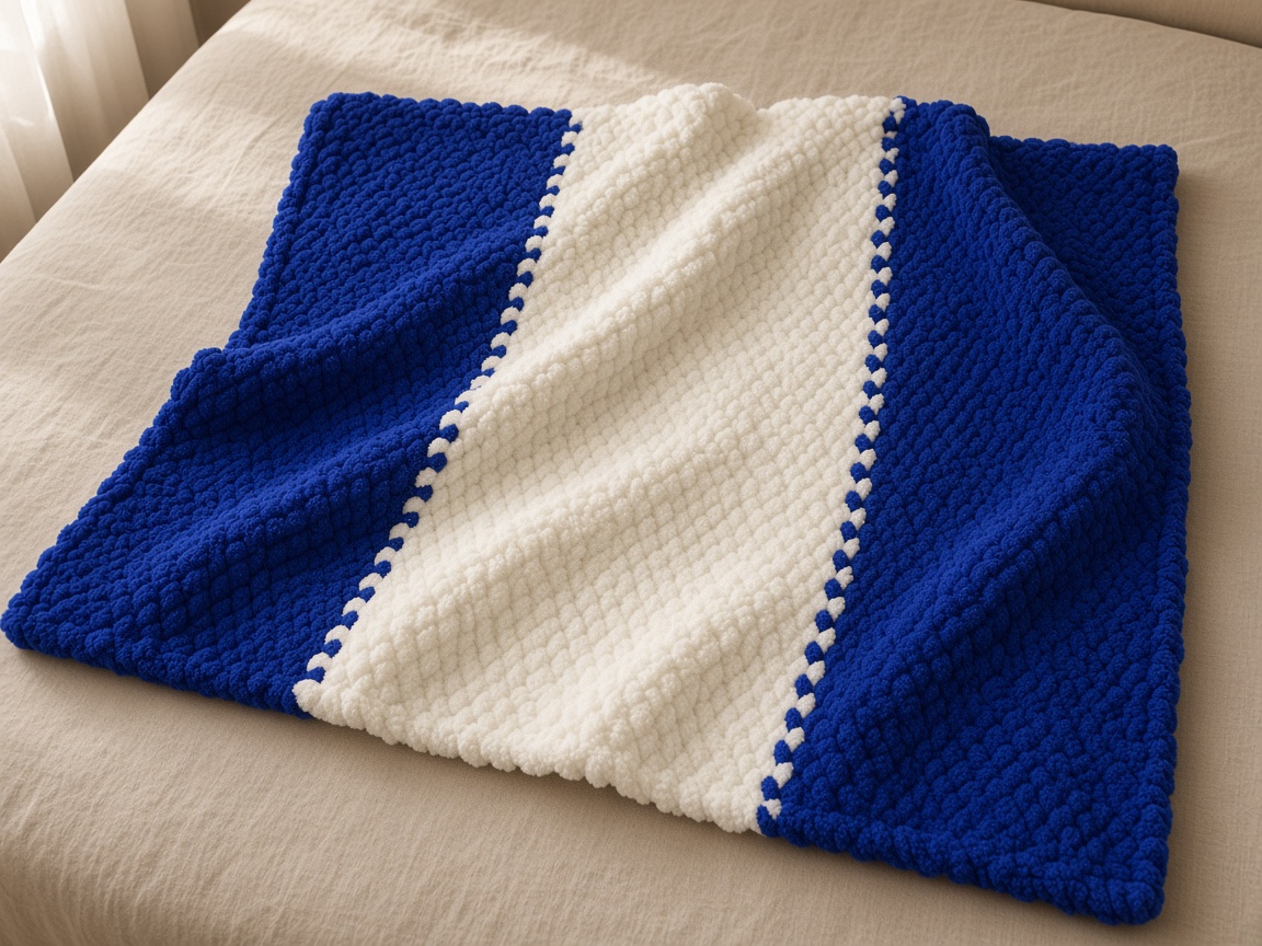 Blue & white panel throw